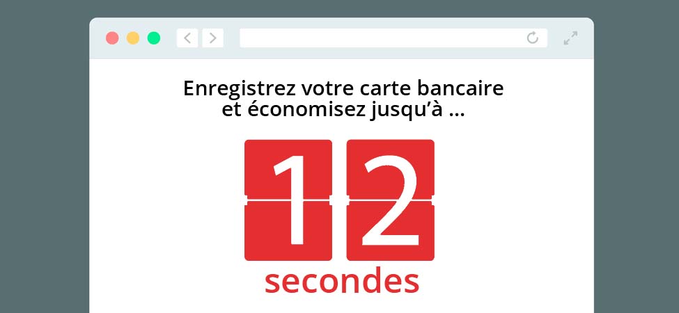 Illustration : décompte de secondes, message d'alerte : Enregistrez votre carte bancaire et économisez jusqu'à ...