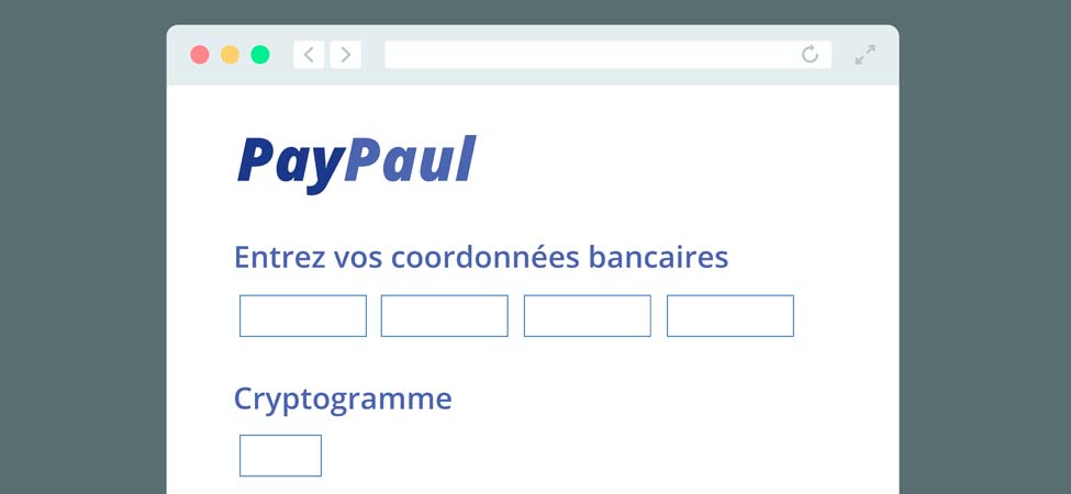 Illustration d'un site frauduleux - Pay "Paul", entrez vos coordonnées bancaires et votre cryptogramme