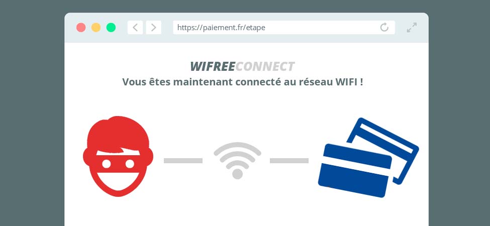 Image d'illustration : une fenêtre de navigateur ouverte "Vous êtes maintenant connecté au réseau WIFI !"