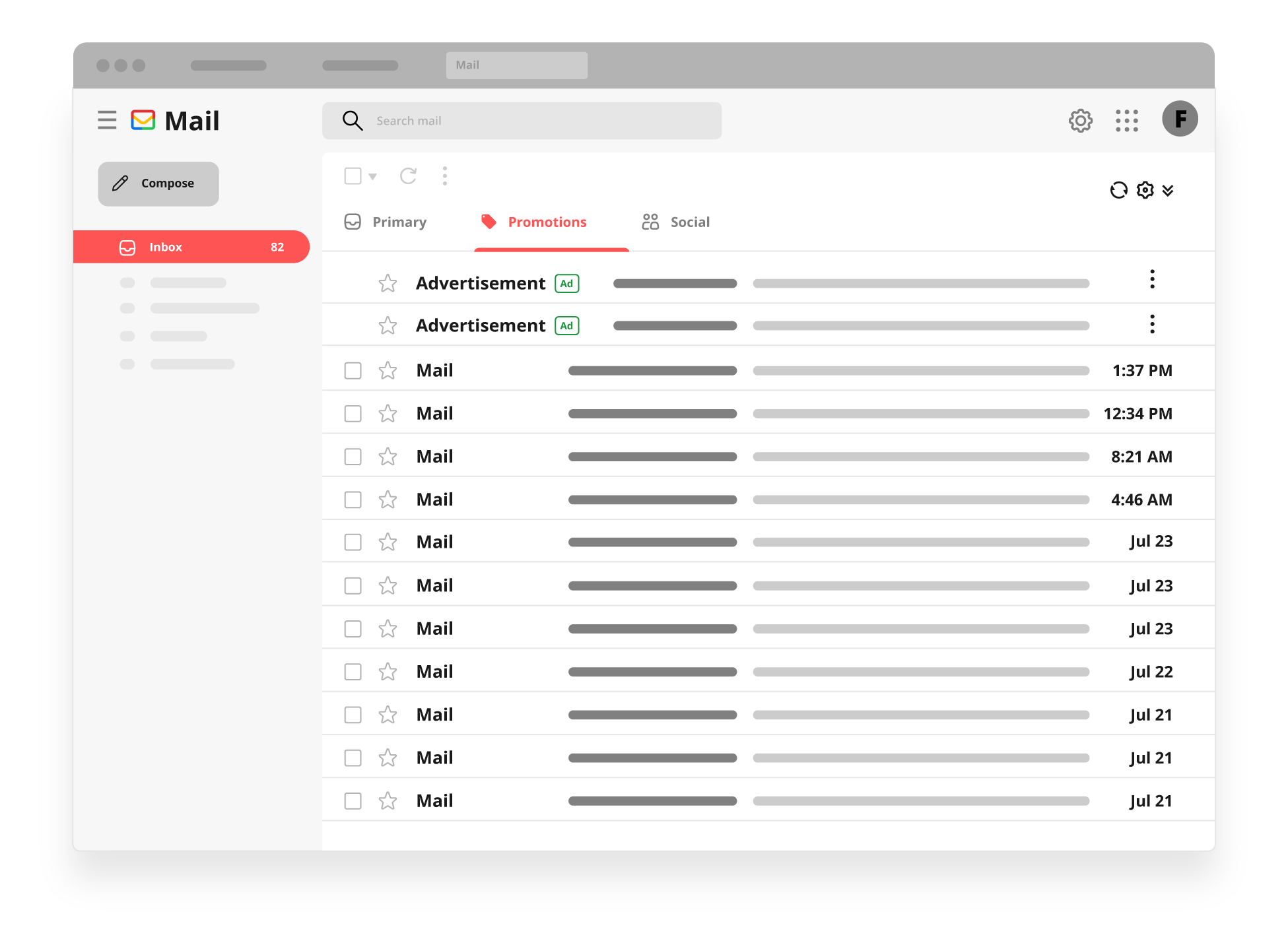 Illustration of advertisements inserted into an inbox