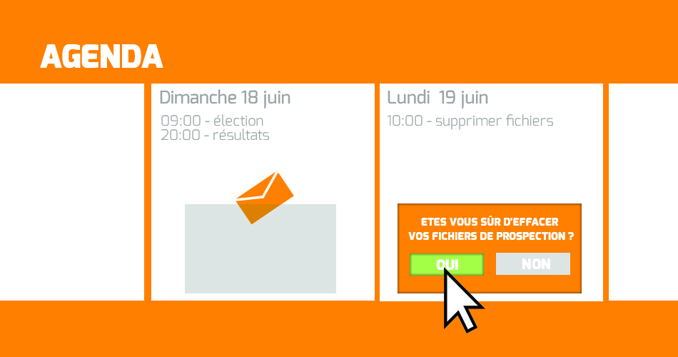 Illustration d'un calendrier qui contient un rappel "Supprimer les fichiers de prospection"